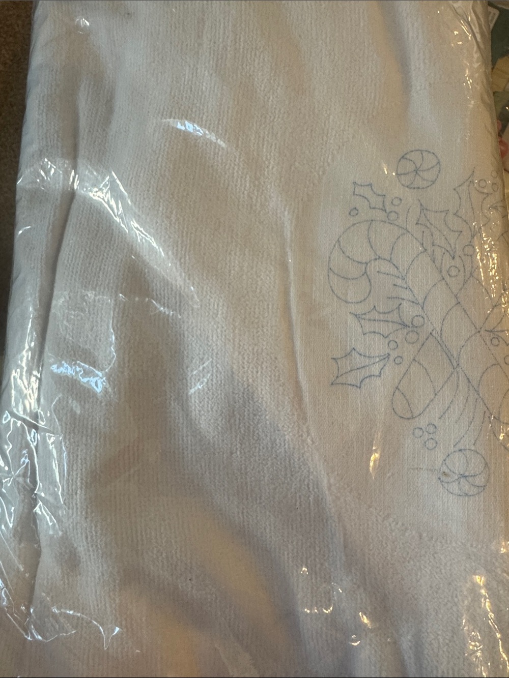 White Holiday Cotton Kitchen Towel with Candy Cane Print craft cross stitch